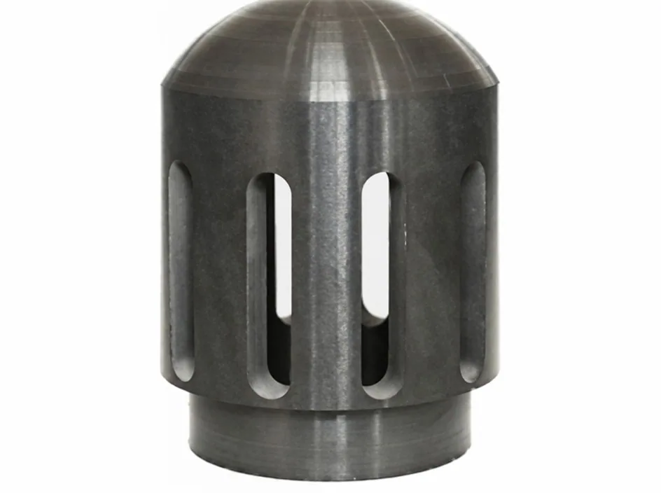 A silicon nitride dome on a stepped cylindrical base, with six milled slots around the wall, photographed on a white ground.